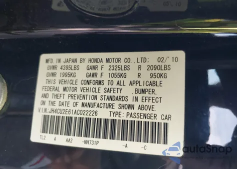 2010 Acura Tsx 2.4 z USA, uszkodzony, nr VIN JH4CU2E61AC022226